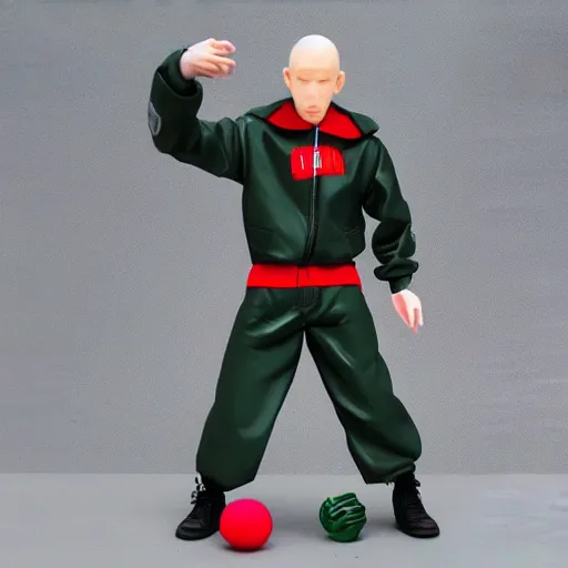 Image similar to tracey enim cosplay eminem, stop motion vinyl action figure, plastic, toy, butcher billy style