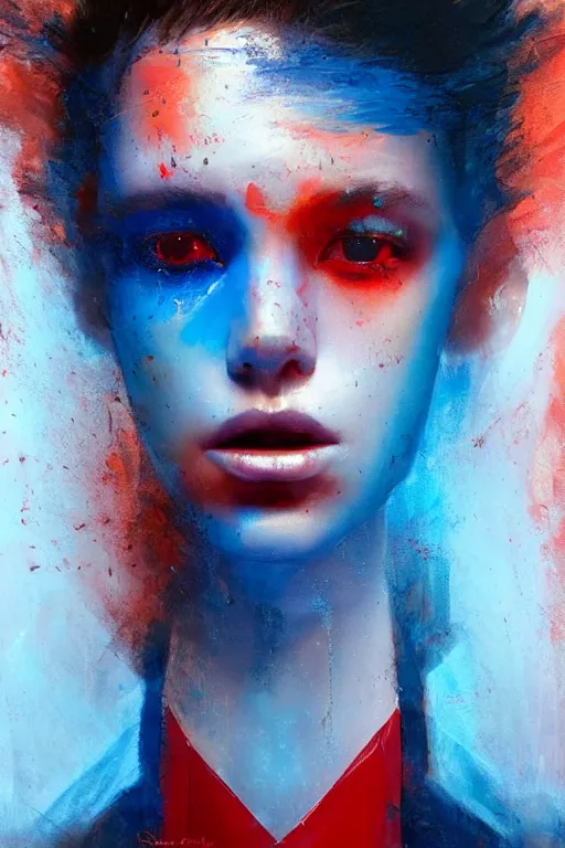 Image similar to 3 d, sci - fi, morning, sleepy fashion model face, happy blue faces, sun, cinematic, vogue cover style, poster art, light red and deep blue mood, realistic painting, intricate oil painting, high detail, figurative art, multiple exposure, poster art, 3 d, by tooth wu and wlop and beeple and greg rutkowski