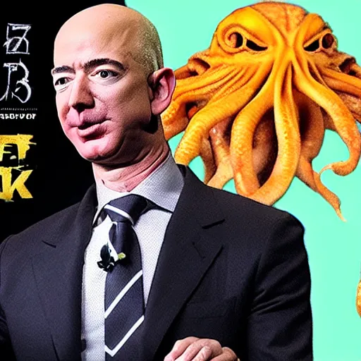 Prompt: Jeff bezos as Cthulhu eats the soul of an Amazon employee, Modern anime style, 4k