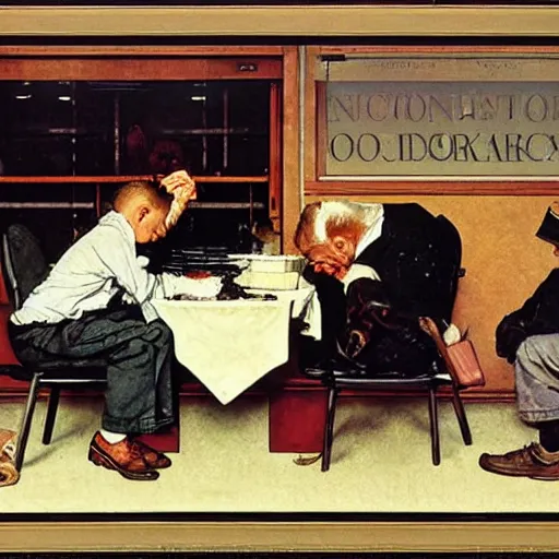 Image similar to insider trading by norman rockwell