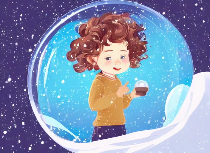 Image similar to little girl with short wavy curly light brown hair looking into a snow globe. clean cel shaded vector art. shutterstock. behance hd by lois van baarle, artgerm, helen huang, by makoto shinkai and ilya kuvshinov, rossdraws, illustration, art by ilya kuvshinov