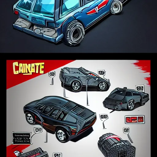 Prompt: car engine, car parts concept, card, comic page, realistic fortnite
