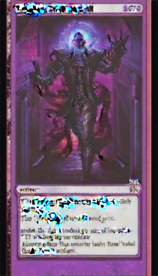 Image similar to the whispering cyber - devil, cyberpunk trading card, card art, magic the gathering and hearthstone style