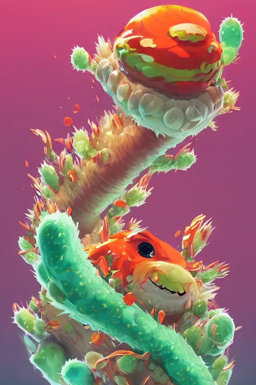 Image similar to 3 d render creature animal sushi cristal very big eye roots cactus elemental flush of force nature micro world fluo fishscale, comics gta 5 cover, official fanart behance hd artstation by jesper ejsing, by rhads, makoto shinkai and lois van baarle, ilya kuvshinov, ossdraws