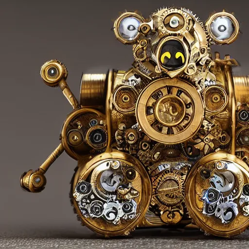 Image similar to A steampunk pikachu made from ornate engraved full plate armor and gears and jewels, macro shot by Justin Gerard, extremely detailed and intricate,unreal engine, physically based rendering