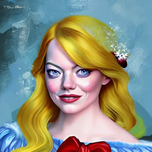 Image similar to digital painting of Emma Stone as a Disney princess wearing snow white's dress, Pixar style, professional studio lightening, volumetric lightening, photorealism by Tristan Eaton Stanley Artgerm and Tom Bagshaw