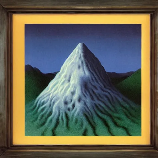 Image similar to volcano base detailed painting by rene magritte