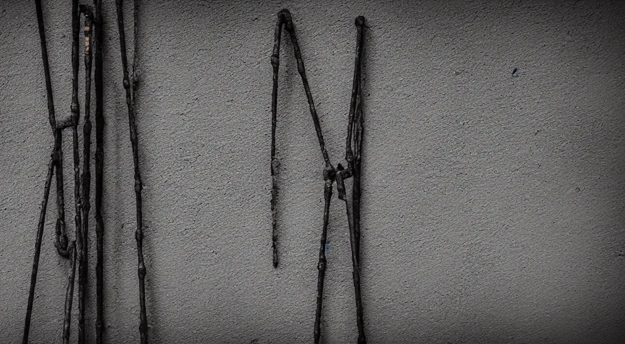 Prompt: dark unsettling creepy piece of rebar rod leaning against the wall, 5 5 mm photography detailed footage