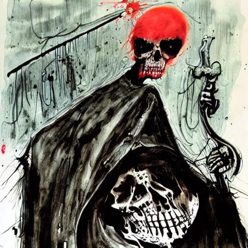 Prompt: grim reaper, art by ralph steadman