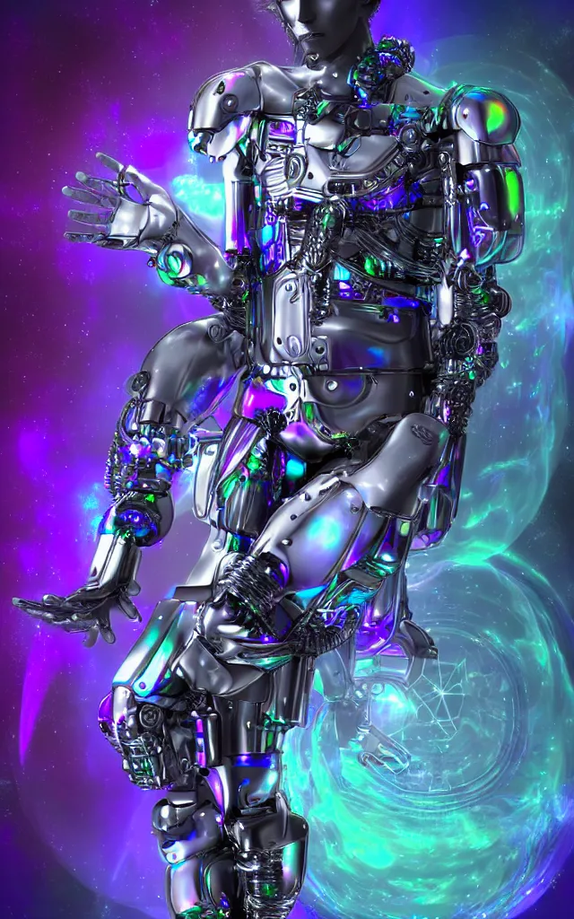 Image similar to iridescent cyborg prince of the machine god, lunar mythos future perfect, award winning digital art