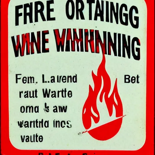 Prompt: vintage fire warning label