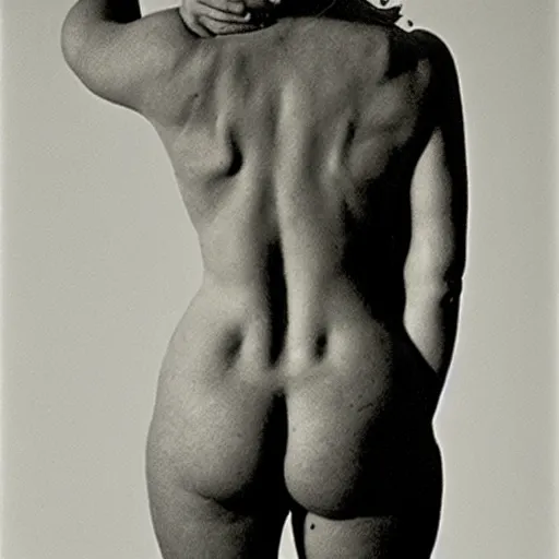 Image similar to Back view of the grim reaper, curvy, deep shadows, award winning, by Lucien Clergue