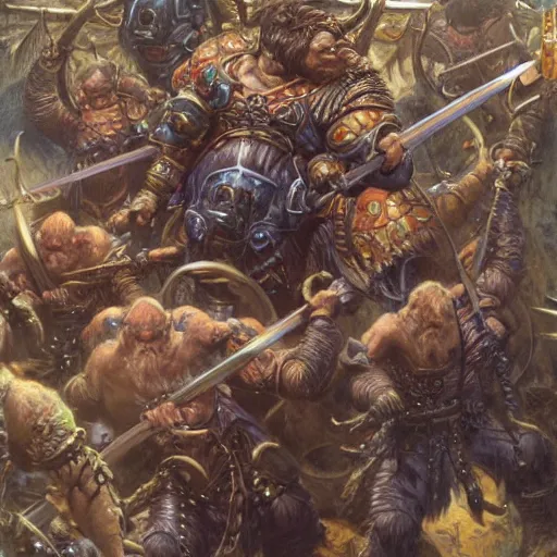Prompt: art by donato giancola and bayard wu and gustav moreau and wayne barlowe, a fantasy cinematic close up shot of a dwarf berserker, fighting a horde of rats, warhammer, dnd, fighting monsters,