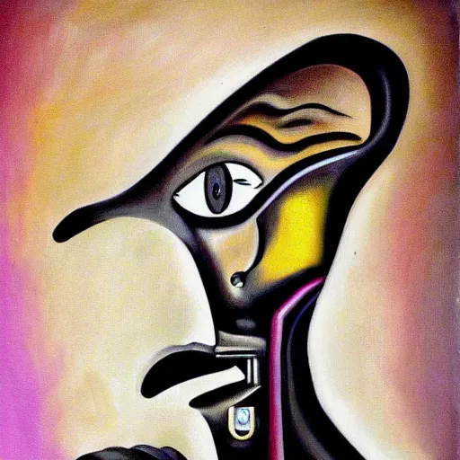 Image similar to half salvador dali, half robot, portrait, in style of salvador dali