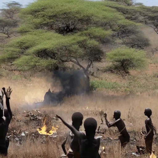 Prompt: someone didn't bless the rains down in africa, therefore setting africa on fire