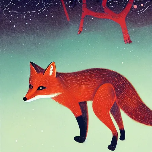 Image similar to little curious fox on the prowl oil painting victo ngai