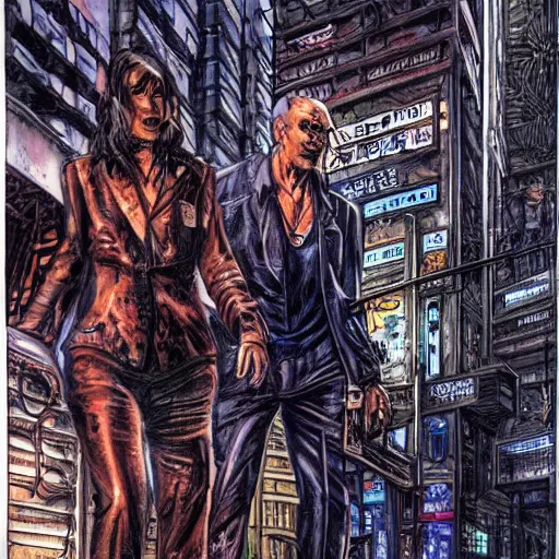 Image similar to sci - fi monster hunters, walking in shinjuku, hyperdetailed, art by liam sharp