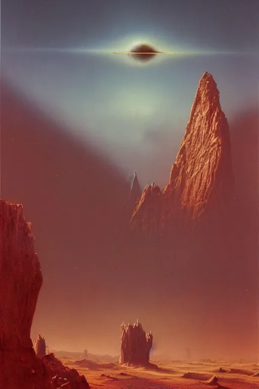 Image similar to emissary space by arthur haas and bruce pennington and john schoenherr, cinematic matte painting, 8 k, dark color palate, mountainscape