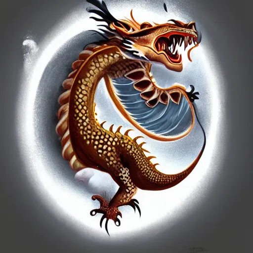 Prompt: asian dragon breathing fire as latte art, award winning, white background, deviantart, beautiful, intricate, highly detailed, digital painting, artstation, concept art, smooth, sharp focus, illustration,