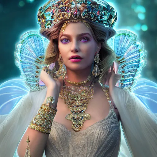 Image similar to portrait of princess of amethyst, glowing, ornate and intricate jewelry, jaw dropping beauty, glowing background lighting, white accent lighting, hyper detailed, fairy tale, 4 k octane render