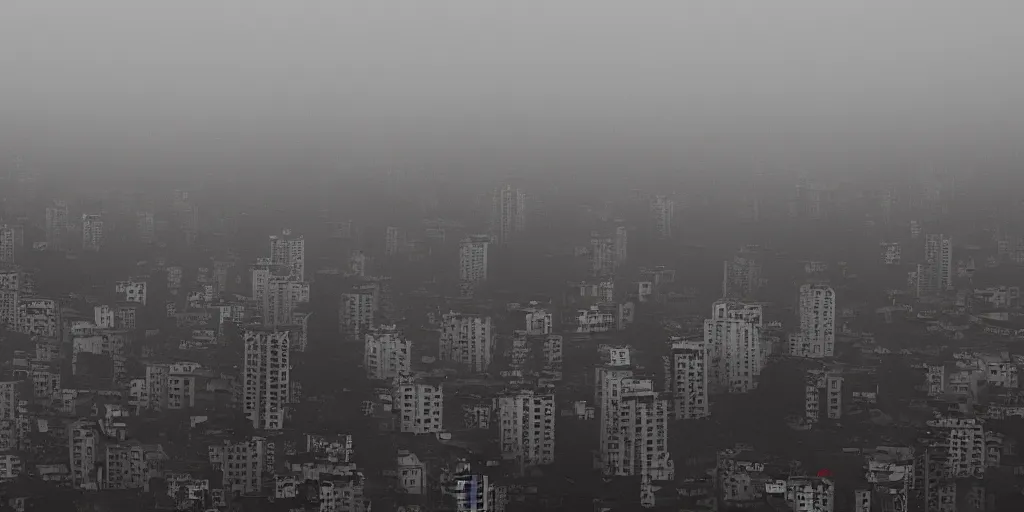 Prompt: cinematic photograph of a massive spaceship on top of dhaka, bangladesh. imax shot, motion still, eerie dark at night, foggy, misty