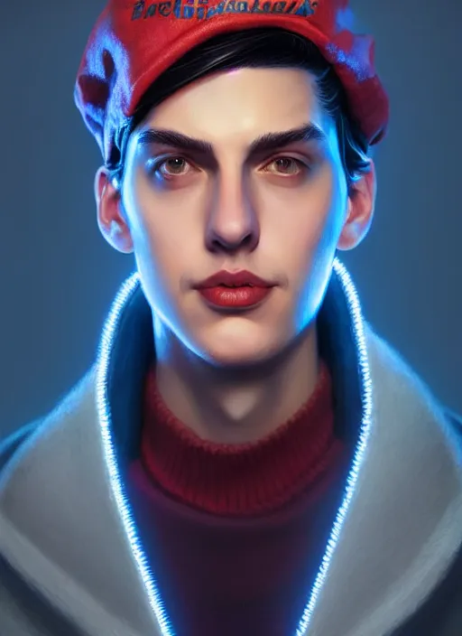 Image similar to portrait of jughead jones, intricate, elegant, glowing lights, highly detailed, digital painting, artstation, concept art, smooth, sharp focus, illustration, art by wlop, mars ravelo and greg rutkowski