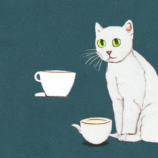 Image similar to a white cat is pouring tea