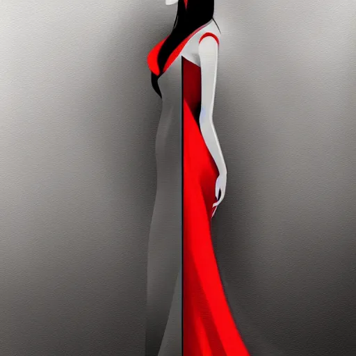 Prompt: beautiful woman in evening dress looks thoughtfully to the side, grayscale painting with red dress, highly detailed portrait, digital painting, artstation, concept art, smooth, sharp foccus ilustration, Artstation HQ