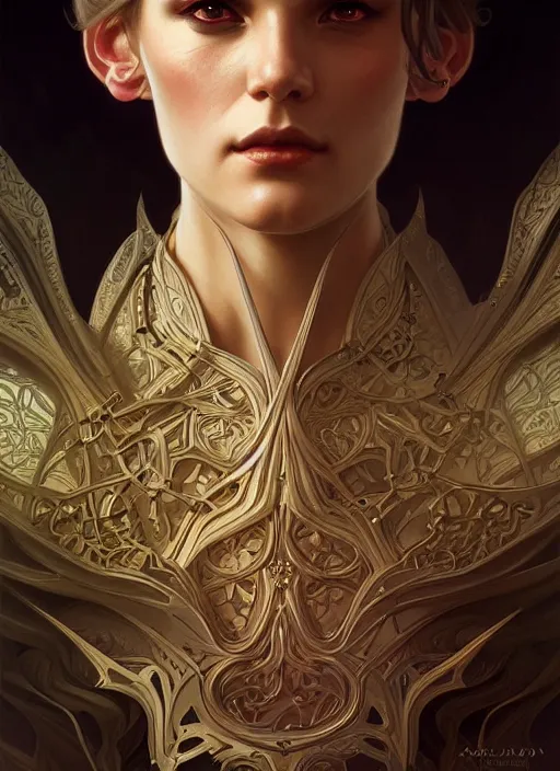 Image similar to portrait of draconian, intricate, elegant, highly detailed, digital painting, artstation, concept art, smooth, sharp focus, illustration, art by artgerm and greg rutkowski and alphonse mucha, 8 k