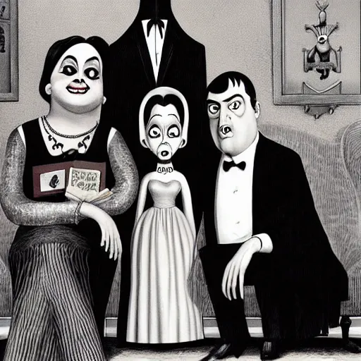 Prompt: the munsters, by charles addams,