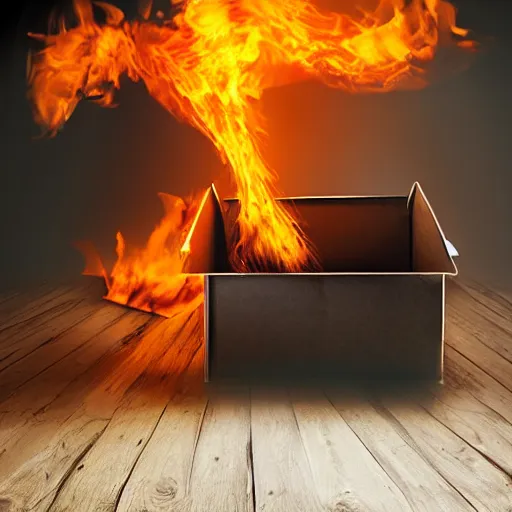 Image similar to a box on fire, studio background