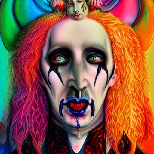 Image similar to an extremely psychedelic portrait of marilyn manson as baphomet, surreal, lsd, face, detailed, intricate, elegant, lithe, highly detailed, digital painting, artstation, concept art, smooth, sharp focus, illustration,