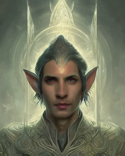 Prompt: elven man, portrait, beautiful, solarpunk, super detailed, very ornate, glow, by artstation, tom badshaw, greg rutkowski, realistic, cinematic, symmetrical face, 8 k, sharp focus