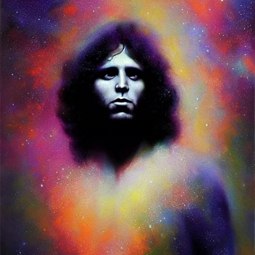 Prompt: UHD tonalism cosmic painting of Jim Morrison, by Antonio Caparo and Ferdinand Knab and Greg Rutkowski, UHD, photorealistic, trending on artstation, trending on deviantart