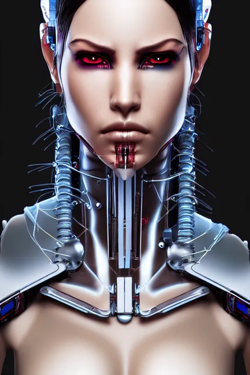 Prompt: portrait of a cyberpunk V2) woman with biomechanichal parts by Artgerm, 35mm focal length, hyper detailled, 4K