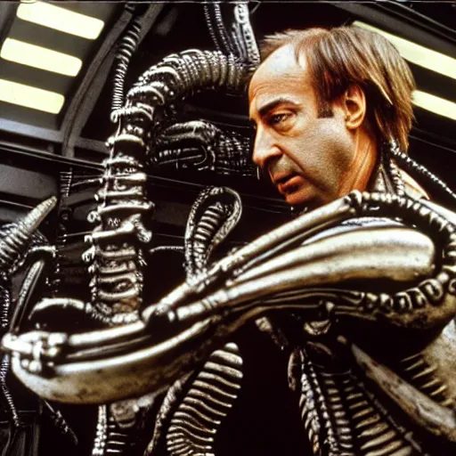 Image similar to film still of saul goodman in aliens, by h. r. giger, very detailed, realistic