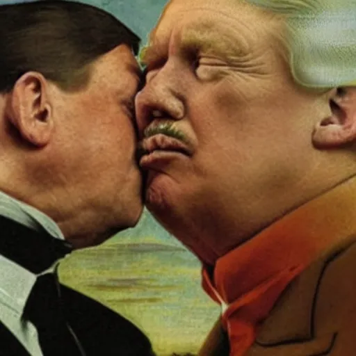 Image similar to still of donald trump kissing adolf hitler, renaissance painting