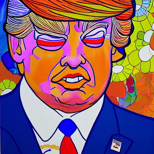 Prompt: a painting of donald trump by takashi murakami