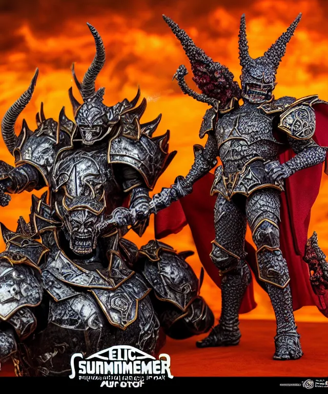 Prompt: hyperrealistic rendering, epic ornate supreme demon overlord, jewel crown, war armor battle, by art of skinner and richard corben, product photography, collectible action figure, sofubi, hottoys, storm clouds, outside, lightning