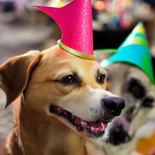 Image similar to dogs wearing party hats at mad hatter tea party