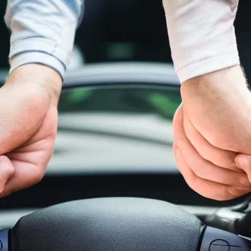 Prompt: holding a car with his hands