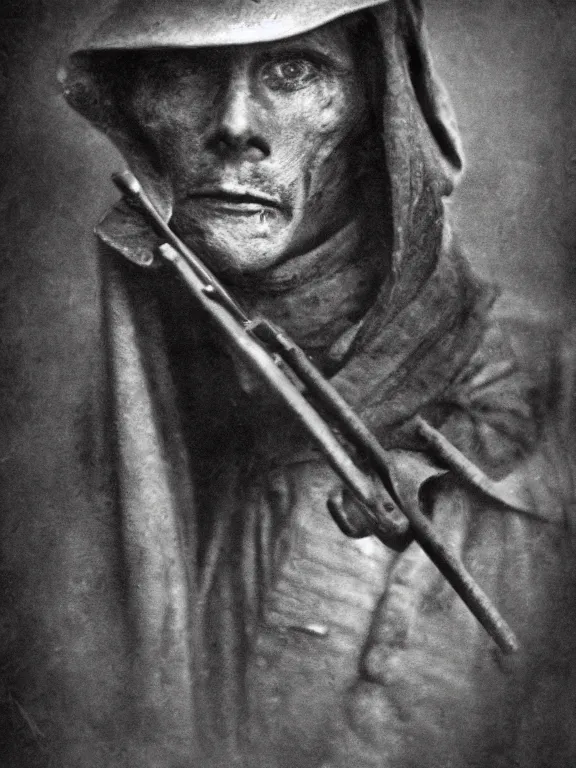 Prompt: portrait of grim reaper, ww1 photo, grainy, high detail, high resolution,