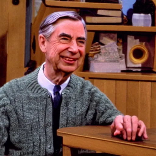 Image similar to Mister Rogers wearing a VR headset