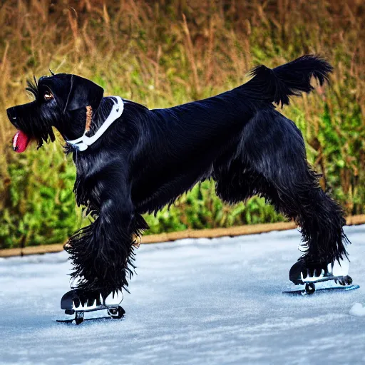 Image similar to a schnauzer black dog wearing ice skates