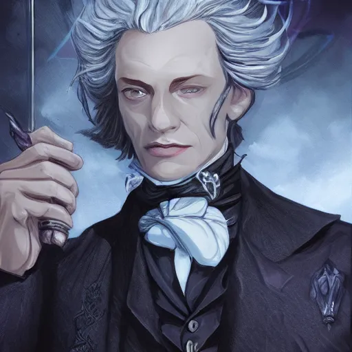 Image similar to gellert grindelwald in the style of magic the gathering, featured on artstation