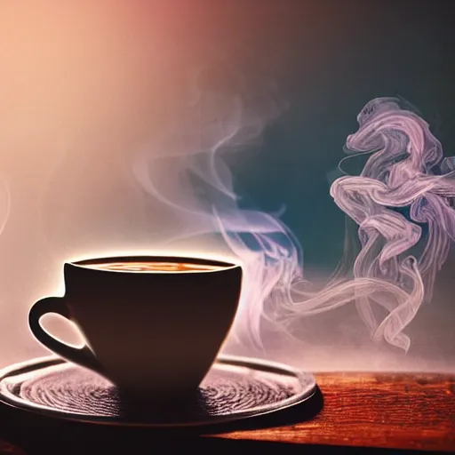 Image similar to a beautiful detailed 3 d matte portal in a cup of coffee on a desk, ominous, magical realism, texture, intricate, whirling smoke radiant colors, fantasy, volumetric lighting, high details