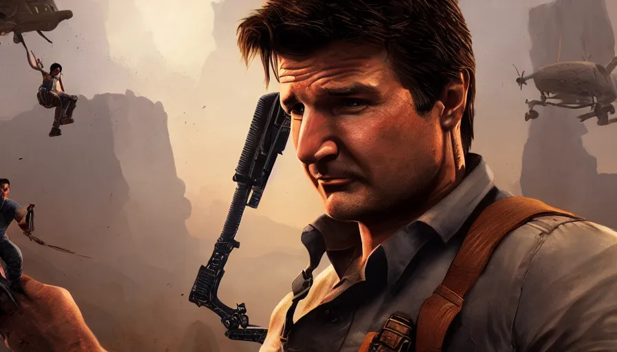 Image similar to nathan fillion is nathan drake from uncharted, hyperdetailed, artstation, cgsociety, 8 k