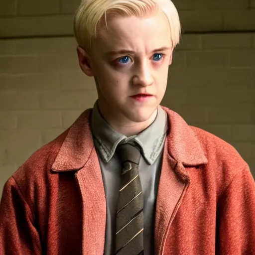 Prompt: Draco Malfoy in Stranger Things, high resolution photo