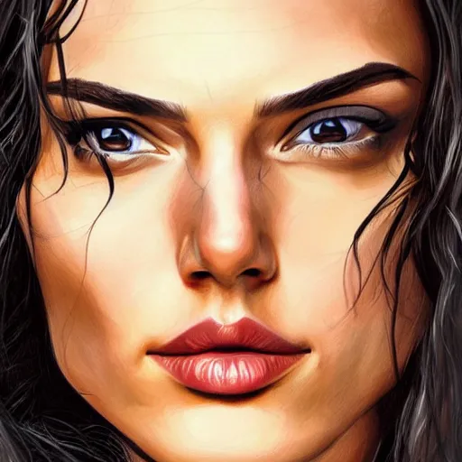 Image similar to illustration of the beauty gal gadot, done by john reuss