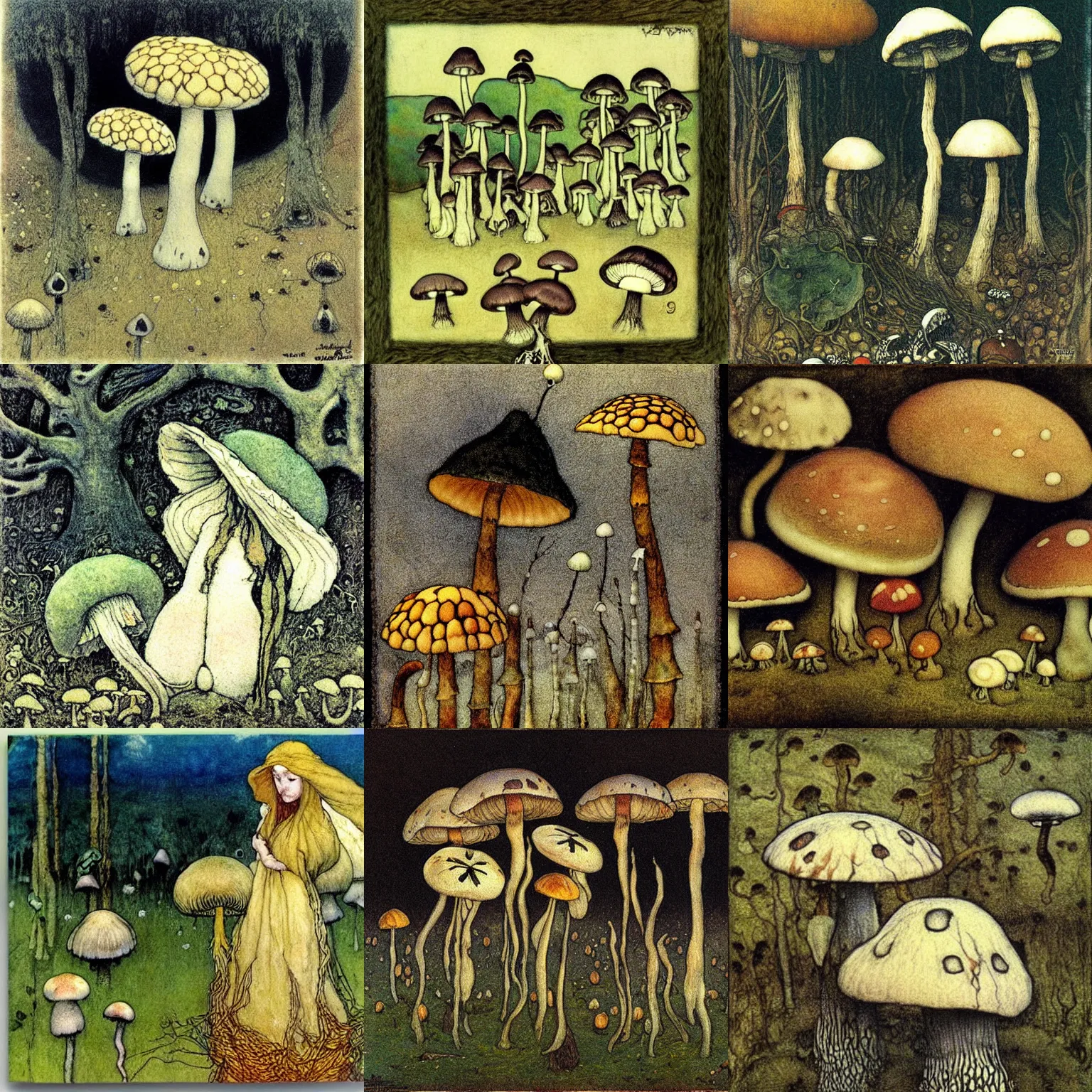 Prompt: poisonous mushrooms by John Bauer